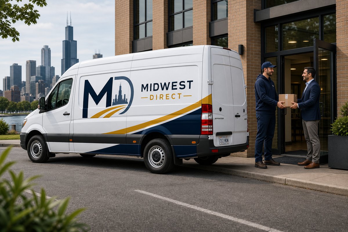 Midwest Direct driver delivering a package to a customer
